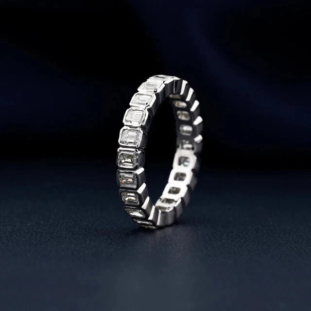 6 MM Lab Grown D Color CVD Diamond Ring 925 Sterling Silver Eternity Band Ring