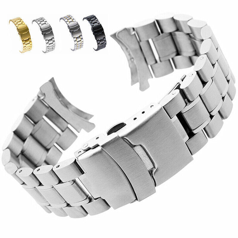 14 16 18 20 22 24 26mm Curved/Flat End Stainless Steel Strap Watch Band Bracelet