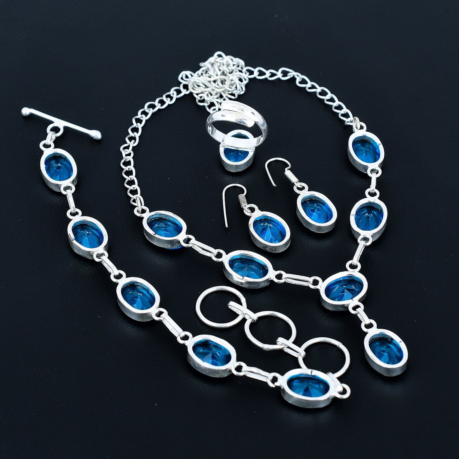 London Blue Topaz 925 Sterling Silver Oval Gemstone Handmade Jewelry Set VJ 199