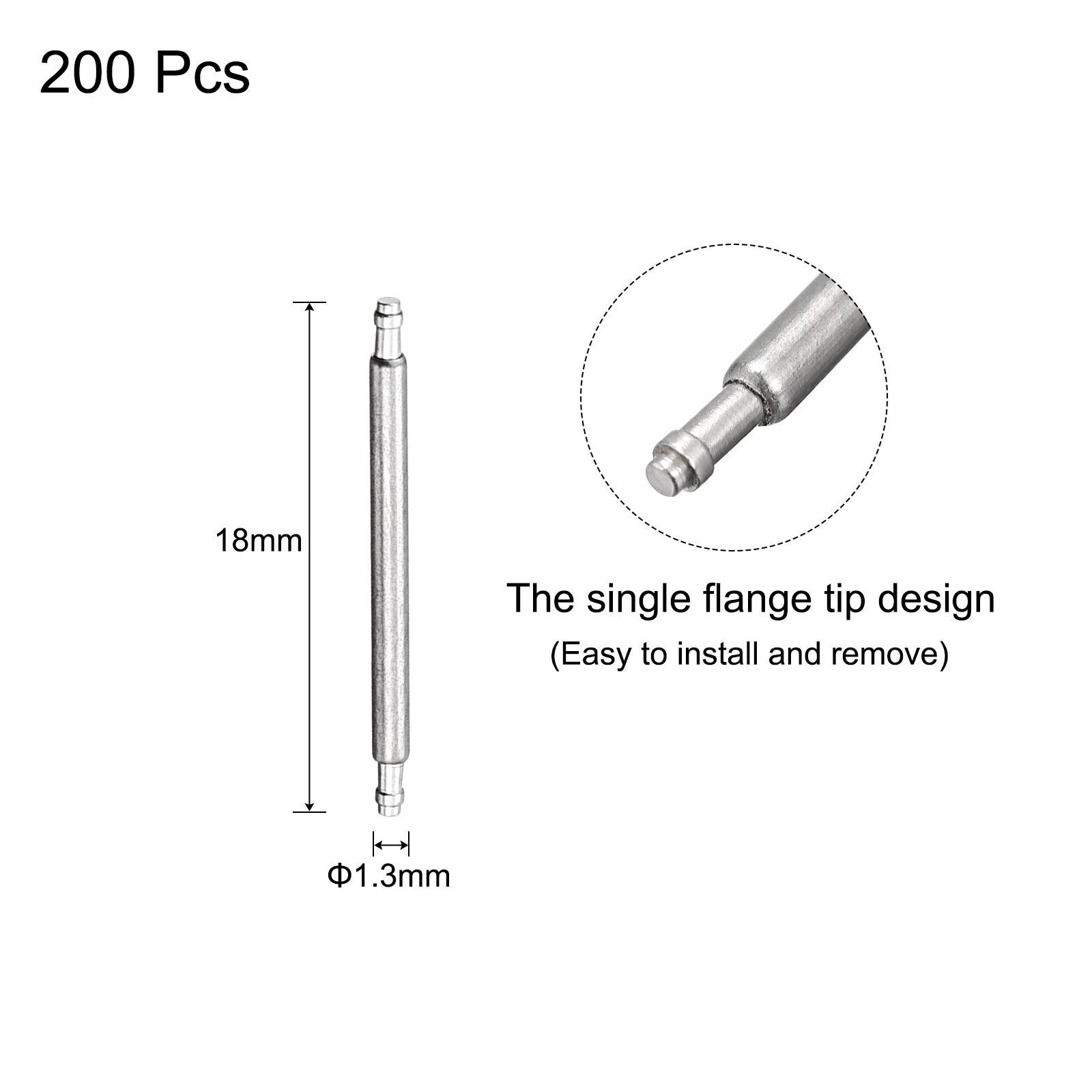 200 pcs 16mm Watch Band Pin 1.3mm Dia Steel Single Flanged End Spring Bar Pins