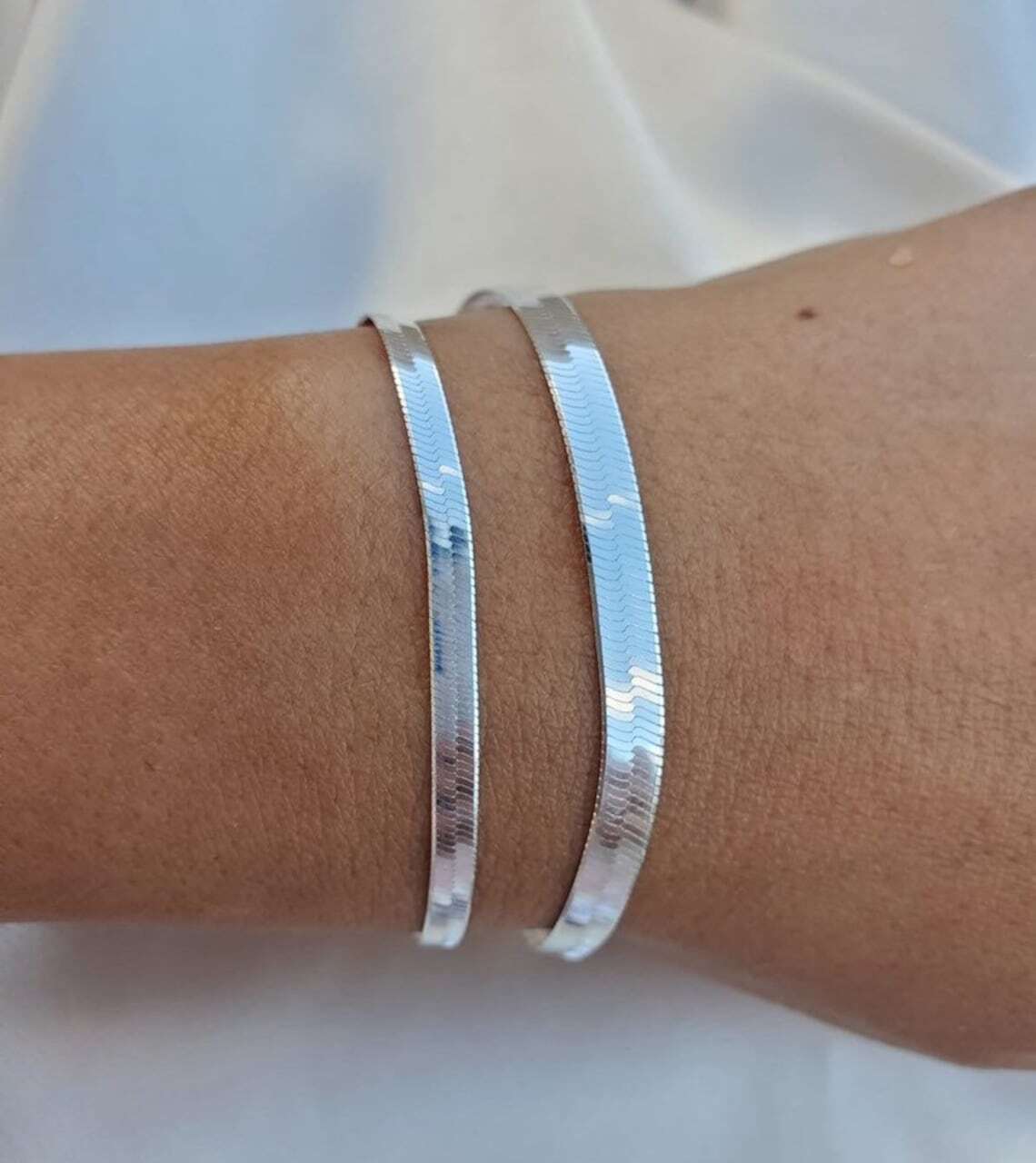 925 Sterling Silver Flexible Herringbone Bracelet, All Sizes, Made In Italy