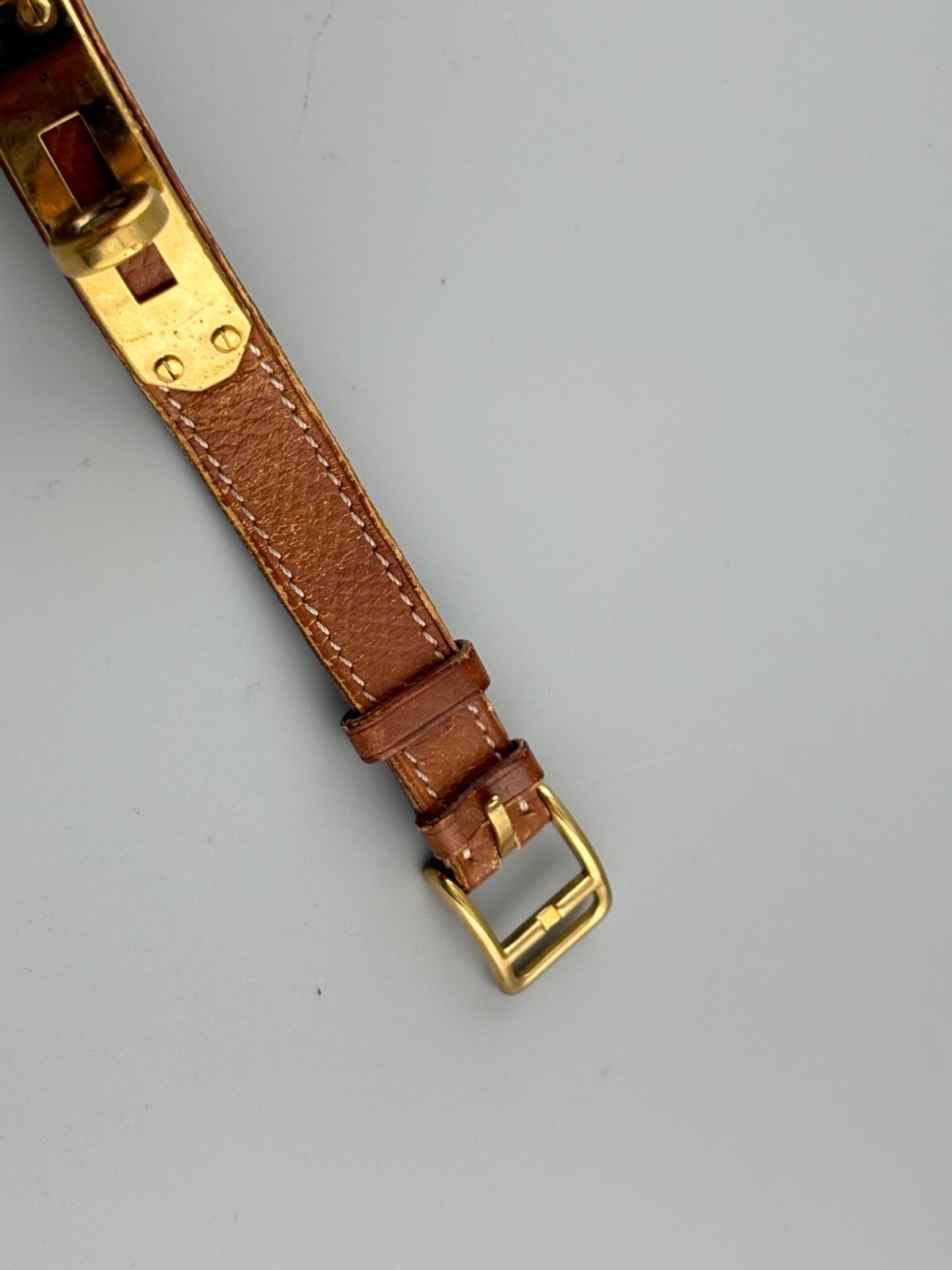 [Very Good] HERMES Kelly Gold Swiss Qz Women’s Padlock Watch Brown Belt
