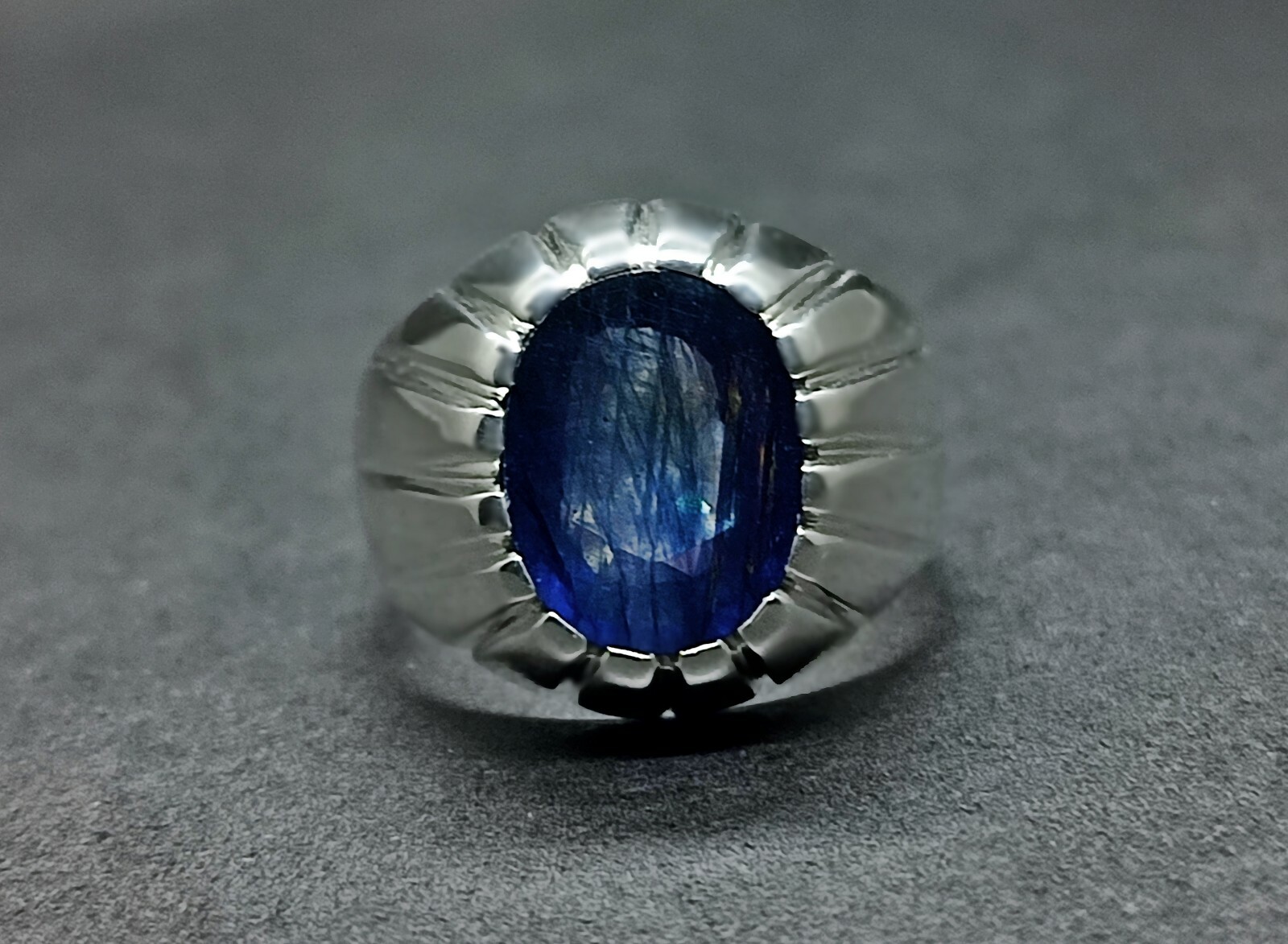Natural 9 Carat Big Blue Sapphire Sterling Silver 925 Handmade Neelam Mens Ring
