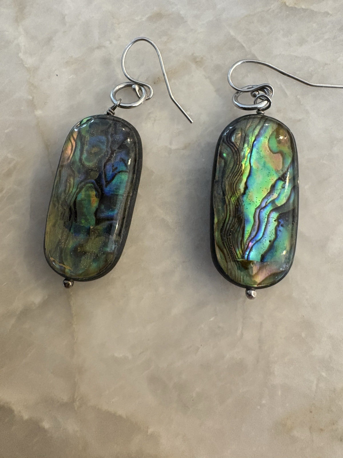 Gorgeous Abalone Dangling Earrings Stamped 925 Sterling Silver Vintage