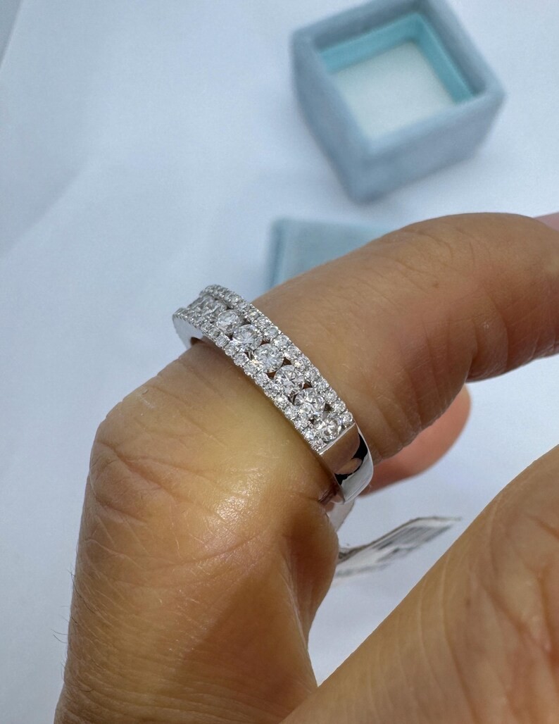 0.77Ct Round Cut Real Moissanite Anniversary Wedding Band 14K White Gold Plated