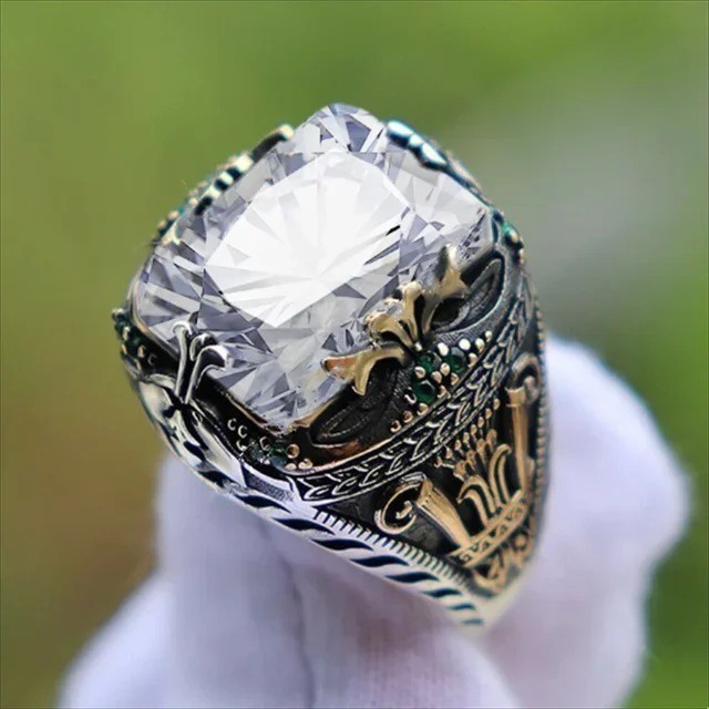Unisex Emerald Ring Vintage Statement Cocktail Party Fashion Jewelry Gift