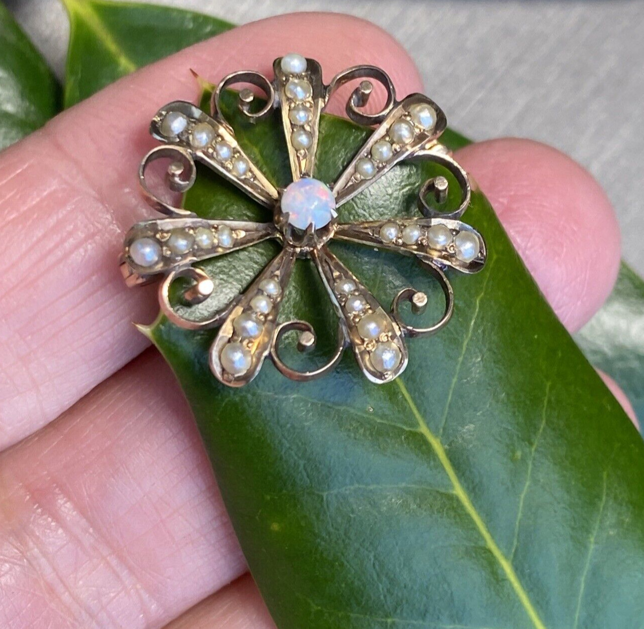 Antique Victorian Vintage Brooch Estate Fine Jewelry Pre-Owned Opal Pearl Gold