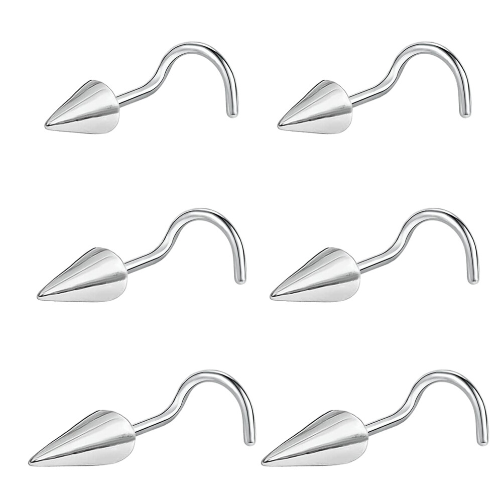 6 Pcs/lot 20g Stainless Steel Spike Nose Stud L/S-Shape Nostril Piercing 6-10MM