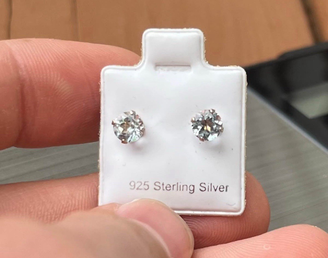 925 Very Light Blue Gemstone Sterling Silver Stud Earrings