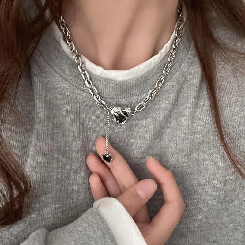 Stainless Steel Gray Glass Beaded Choker Necklace for Men Women Hiphop Jewelry G