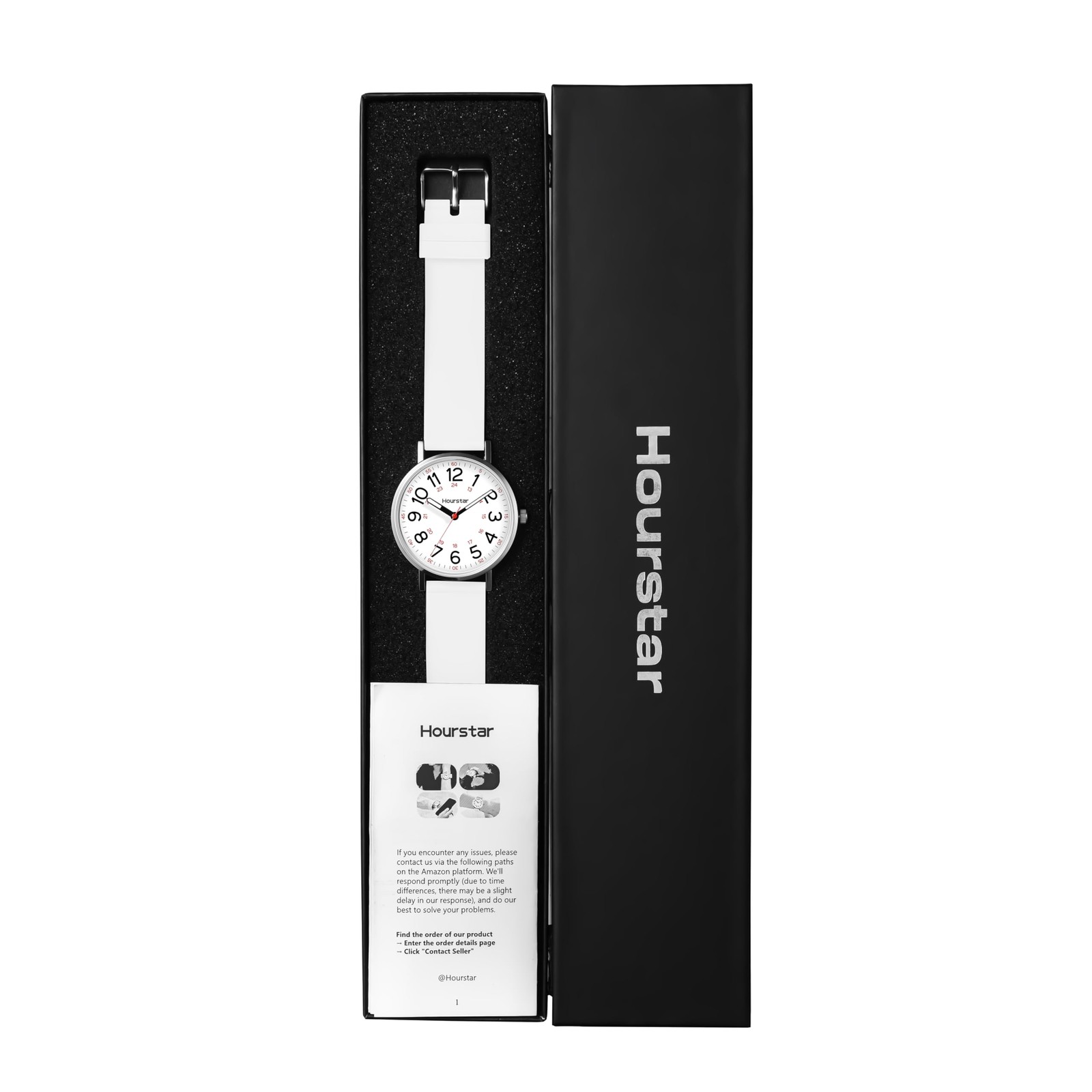 Hourstar Women’s Analog Nurse Watch with Second Hand for Nursing, 12/24 White