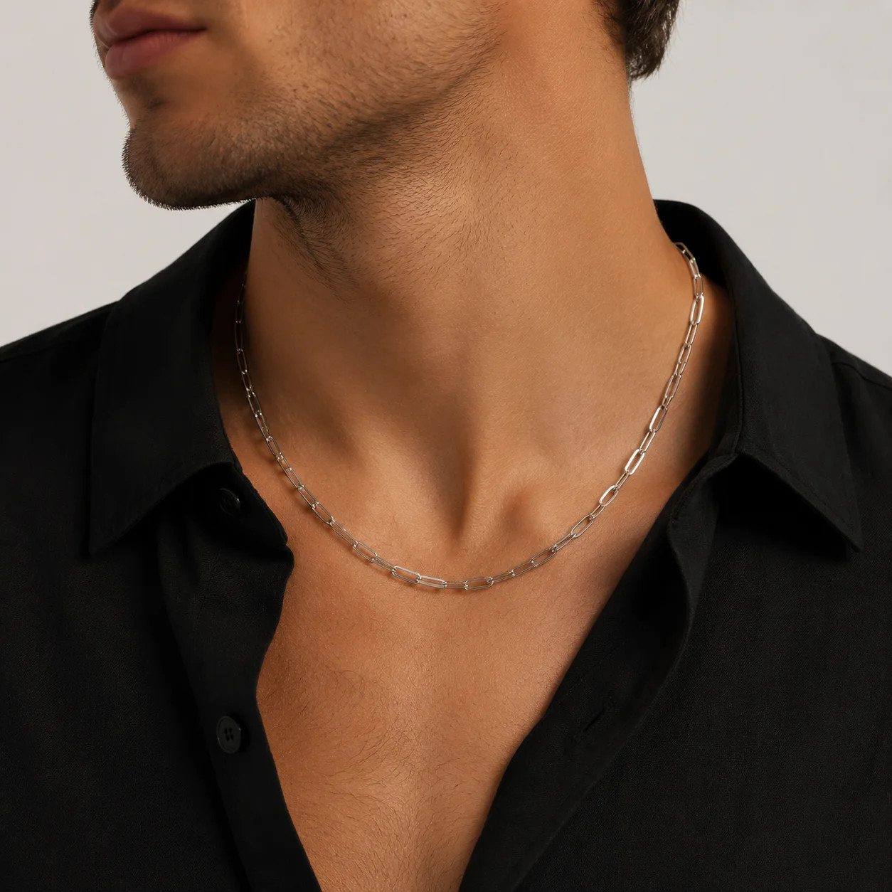 Anti-Fade Waterproof Titanium Steel Flat Paperclip Link Choker, Hip Hop Polished