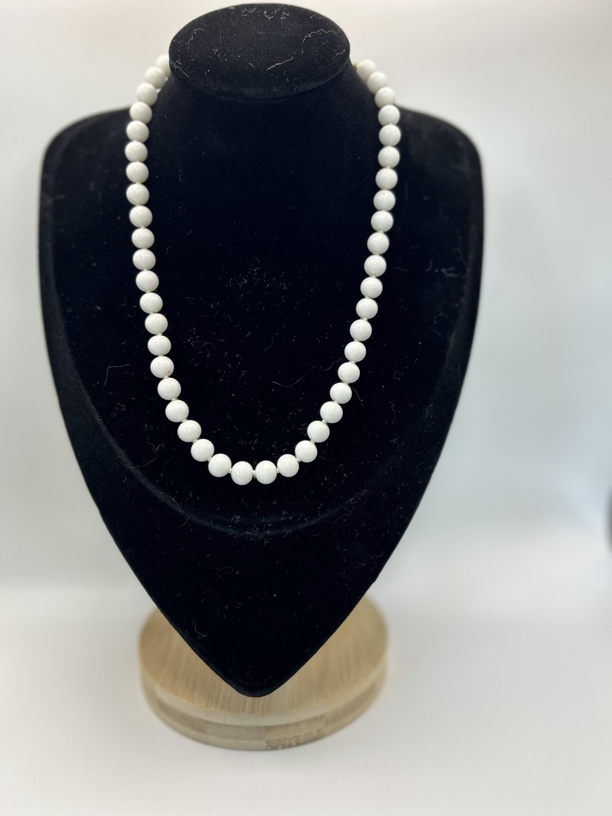 Monet Necklace White Beaded Strand Gold Tone Chain Hook Clasp 18 Inch Jewelry