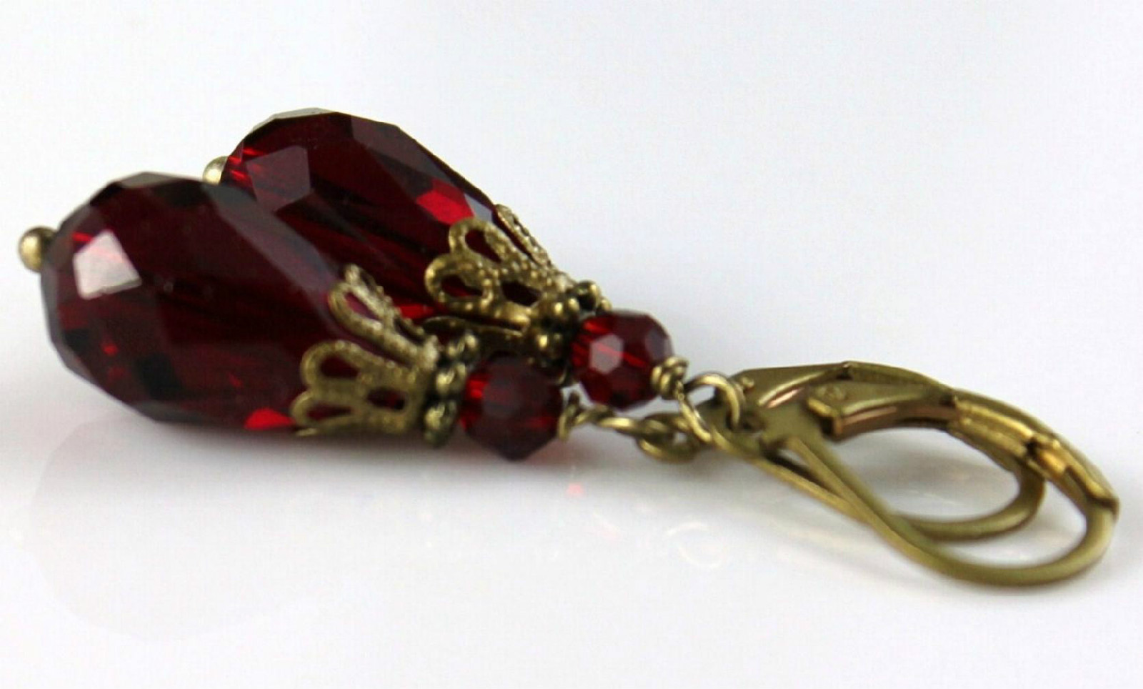 Garnet Dark Siam Blood Red Crystal Vintage Victorian Necklace Earring Set Steamp