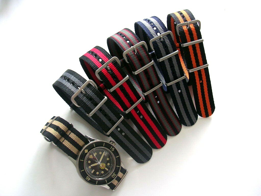 16mm Black NATO G10® nylon Military watch band bond stitch IW SUISSE 18 20 22 24