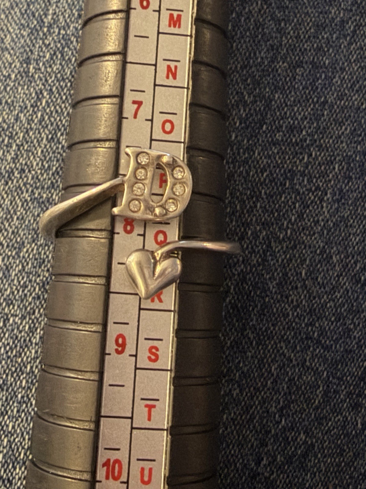 Vintage 925 Sterling Silver Avon D Initial & Heart Adjustable Ring Size 8 #364