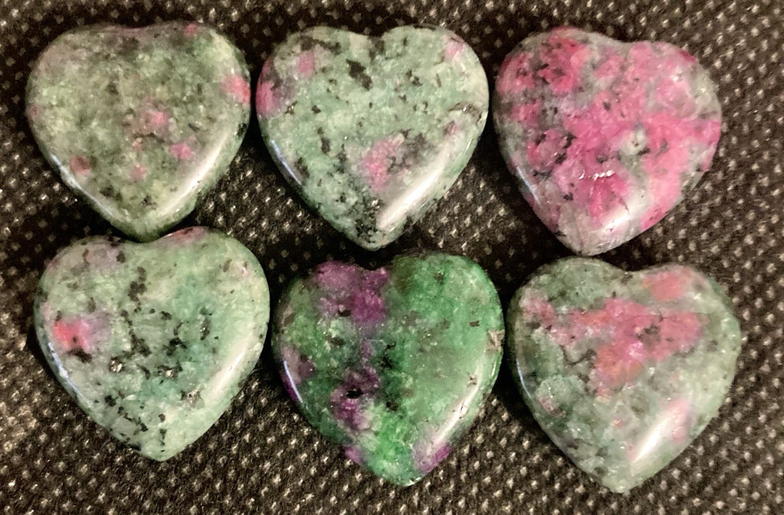 Green and Pink Unakite (Feldspar) Stone 20 MM Polished Hearts Lot of 6