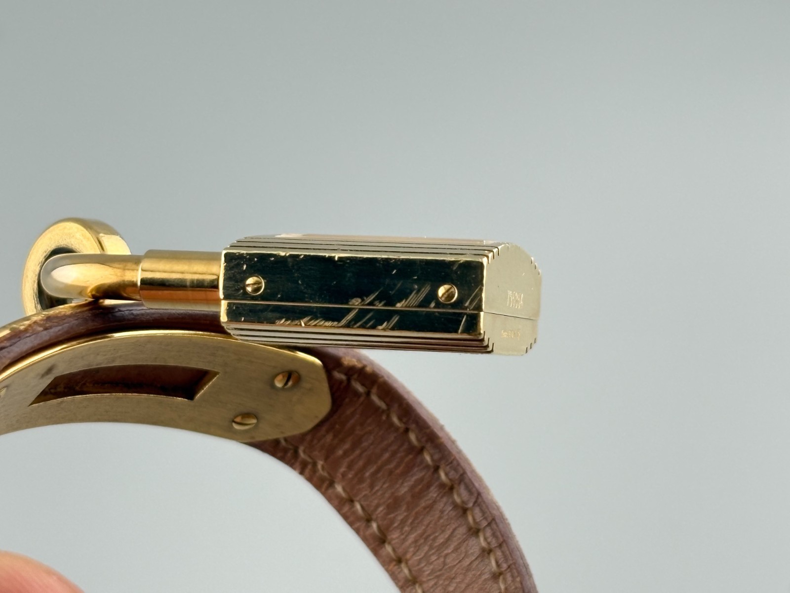 [Very Good] HERMES Kelly Gold Swiss Qz Women’s Padlock Watch Brown Belt