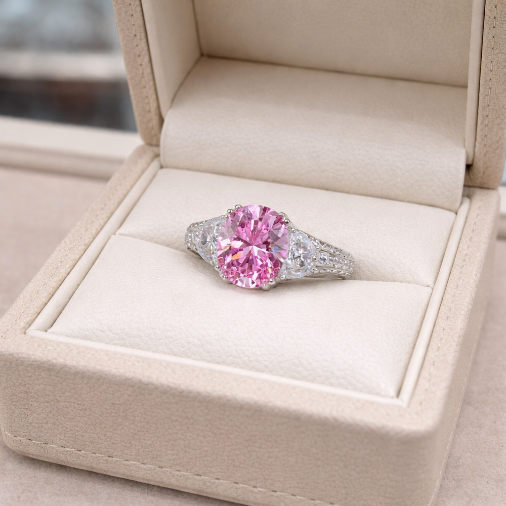 2.50 Ct Oval Cut Natural Pink Sapphire Diamond Wedding Ring 14K White Gold 8