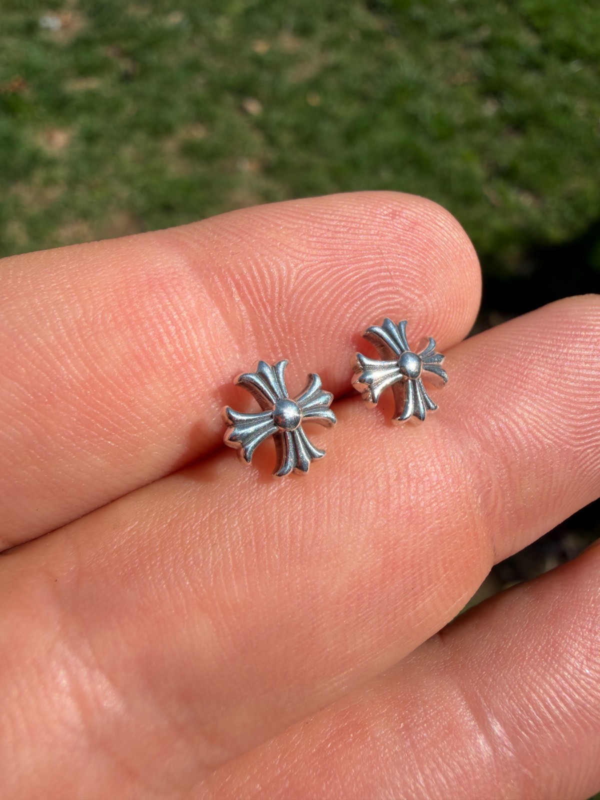 Real Solid 925 Silver Men Hearts Of Chrome Star Oxidized Earrings Plain Studs