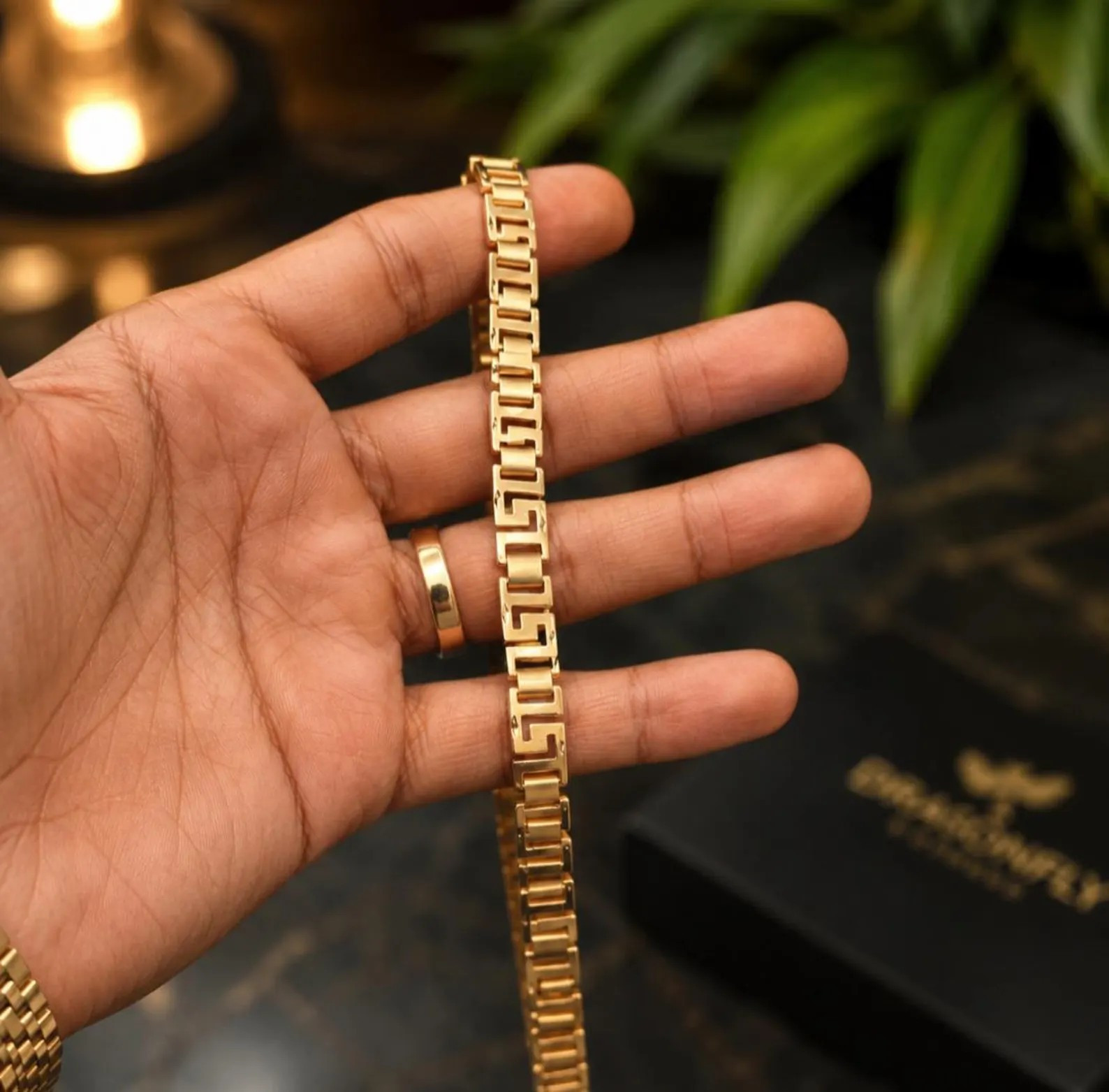 14k Gold Plated Greek Key Necklace, Diamond Cut Satin Finish Choker Unisex
