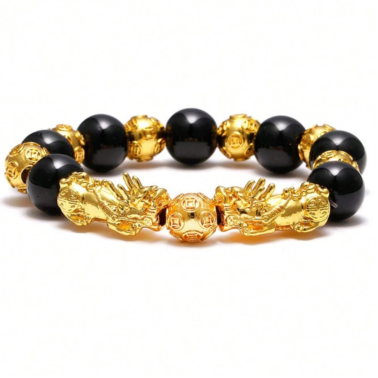 Feng Shui Black Obsidian Beads Bracelet Attract Wealth & Good Luck Bangle Pixiu