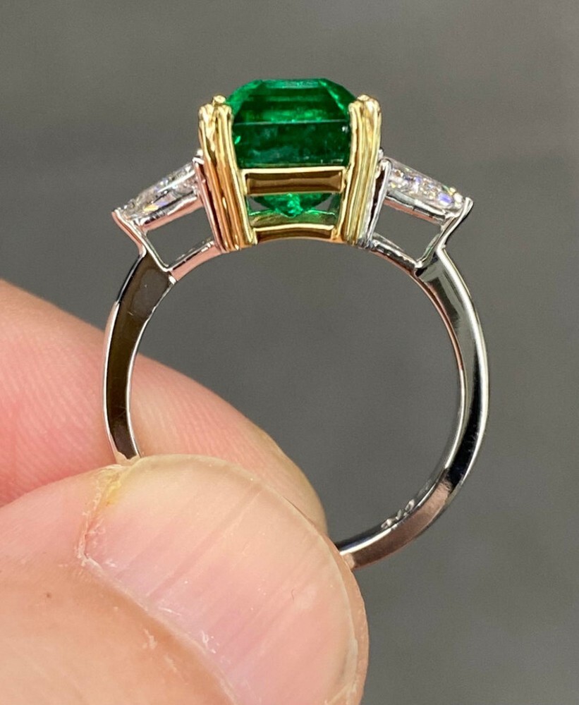 14k White Gold Ring 5.01 Ct Certified Lab Created Green Emerald Diamond Size 5 6