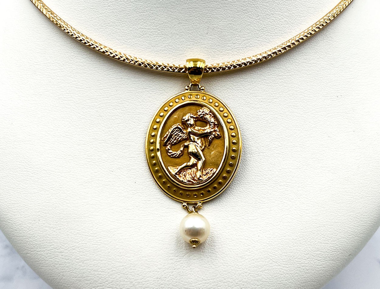 TAGLIAMONTE (3735P)18K 2-Tone Etruscan Revival Pendant*Cupid*8.9GMS*Reg.$2400