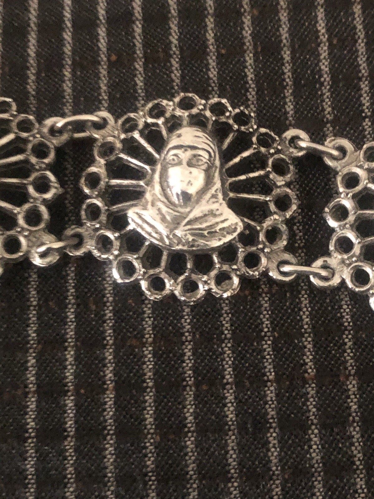 Vintage Moroccan Souvenir Du Maroc Panel Bracelet 70’s-80’s Silver Tone