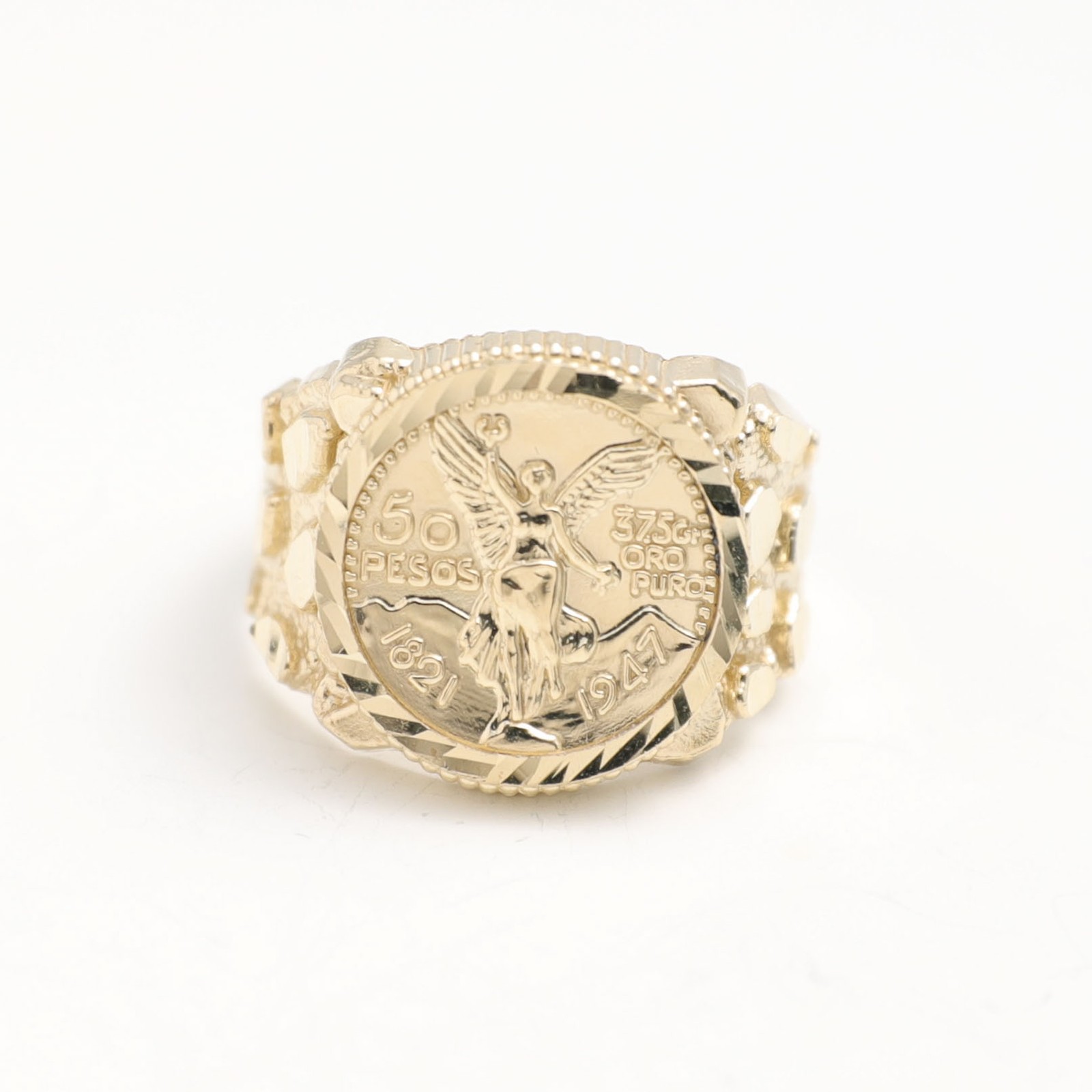 10K GOLD Mexican 50 Pesos Centenario Nugget Signet Ring 10K Yellow Gold All Size