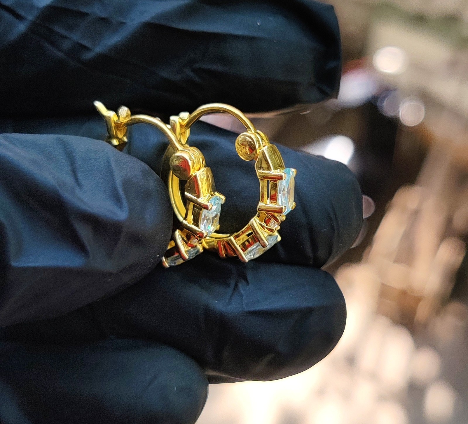 2Ct Oval Cut Lab Created Blue Topaz Hoop Earrings 14K Yellow Gold Plated Silver