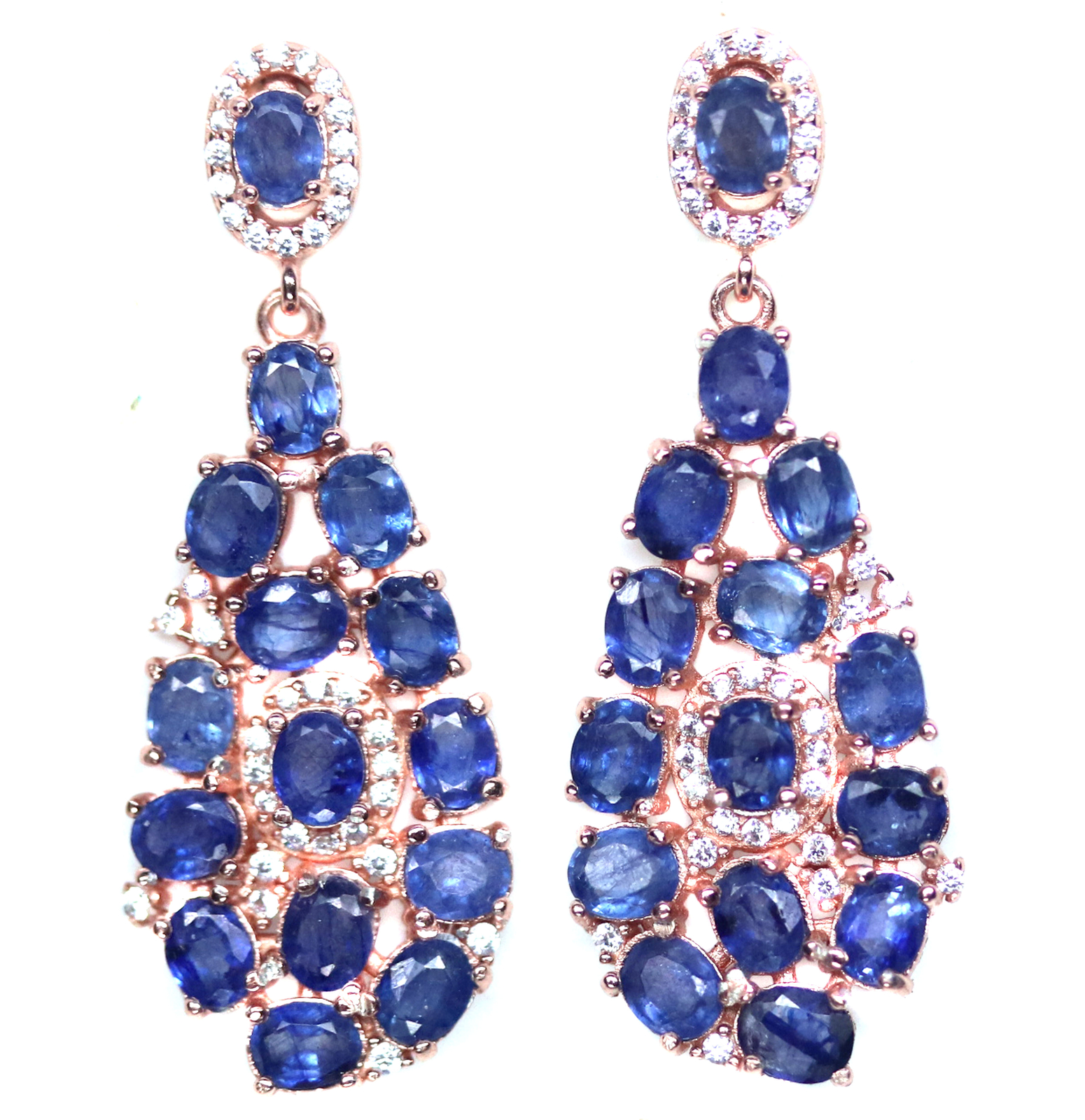 Heated Blue Sapphire Drop Earrings 925 Sterling Silver Cubic Zirconia