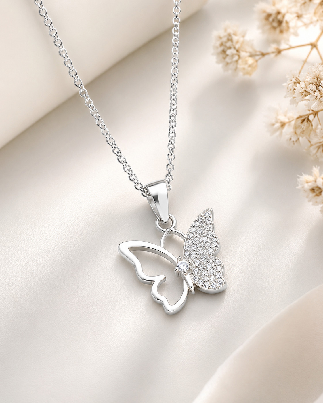 925 Sterling Silver Butterfly Pendant Necklace CZ Crystal Gift for Women