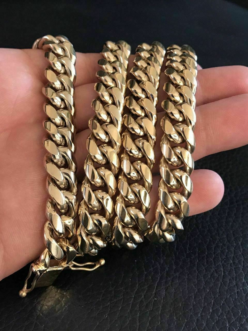 12mm Mens Cuban Miami Link Chain 14k Gold Plated Stainless Steel 200 Grams HEAVY