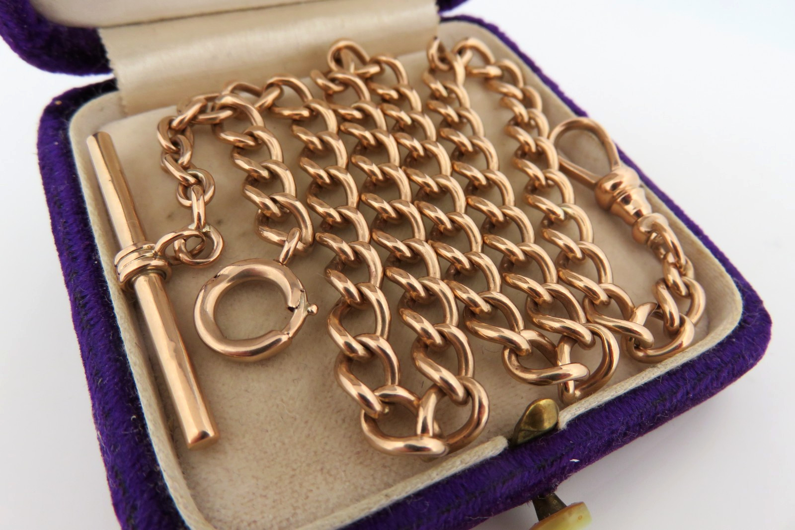 Antique Edwardian Art Deco era 10K Gold Pocket Watch Chain Link T Bar Dog Cl 25g