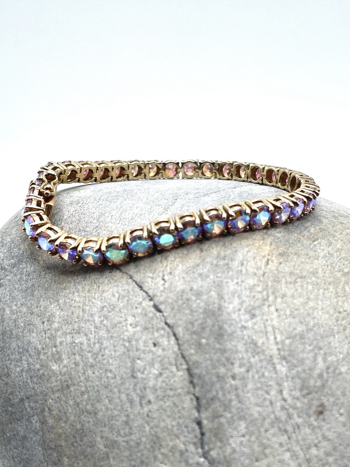 Vintage UTC Thailand 925 Gold Over Silver Rainbow Mystic Topaz Bracelet 7.7”