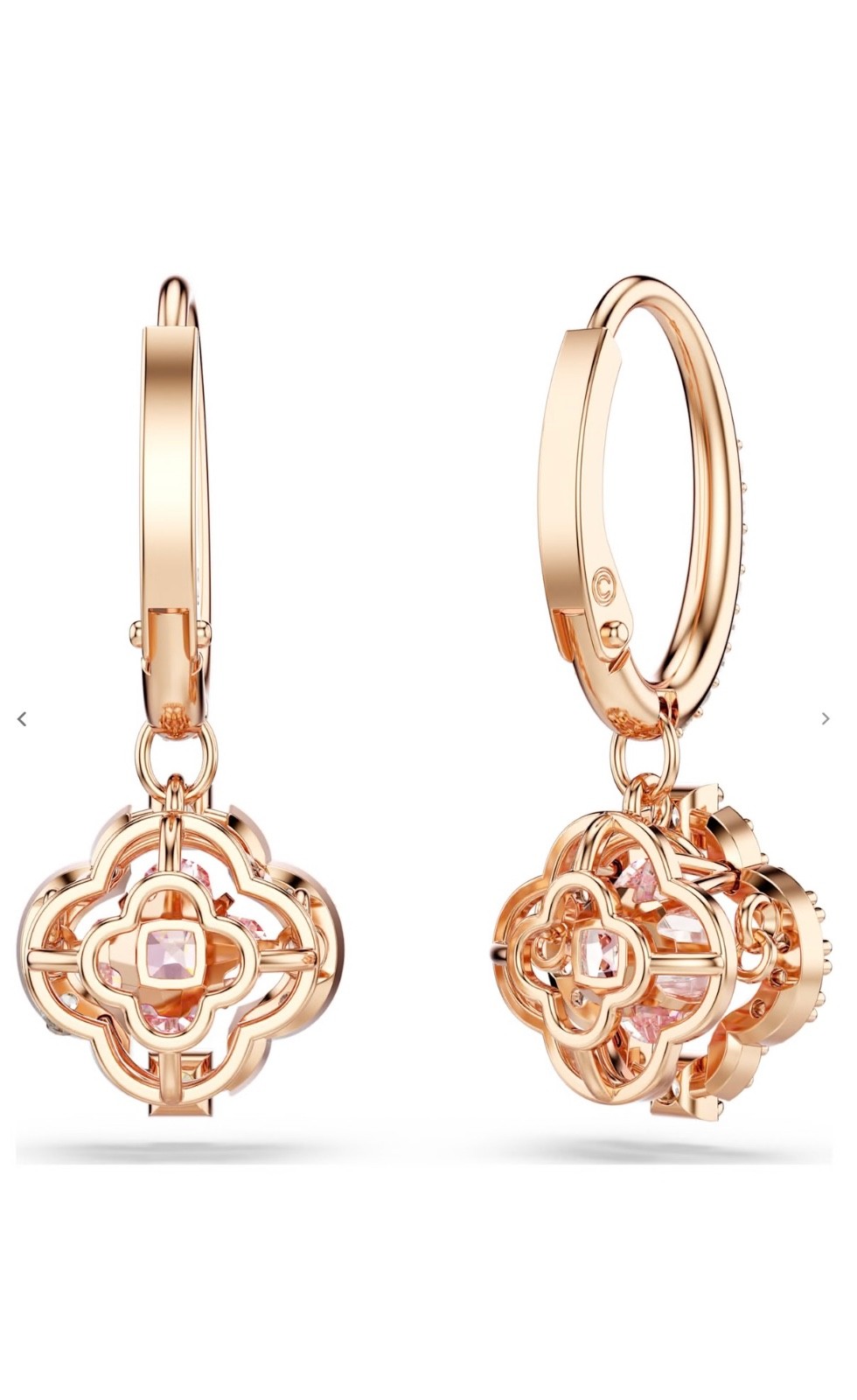 New SWAROVSKI Una Drop Earrings Clover Design with Pink Drop 18K Rose Gold