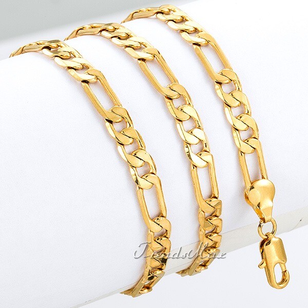 6MM 18-24″ Yellow Gold Filled Unisex Figaro Link Chain Necklace Women Men Gift