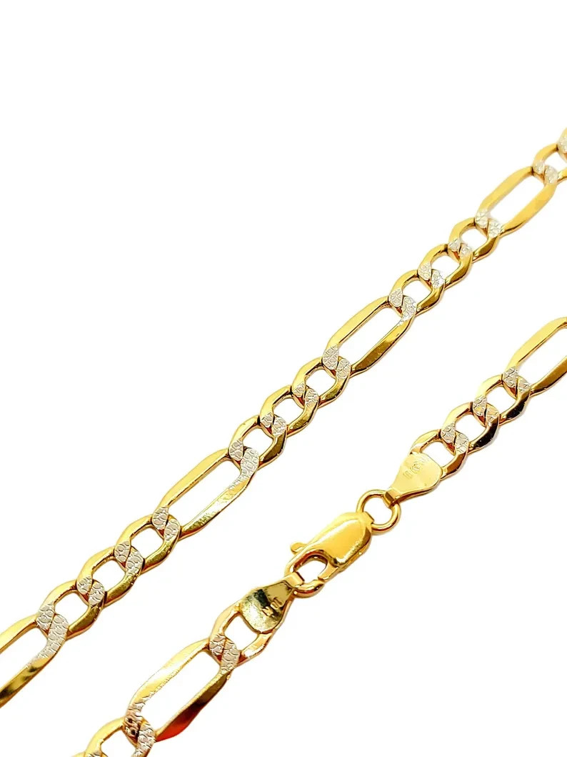 10K Yellow Gold Figaro Bracelet Diamond Cut Real Gold 2.5mm 7 8 9 Inch