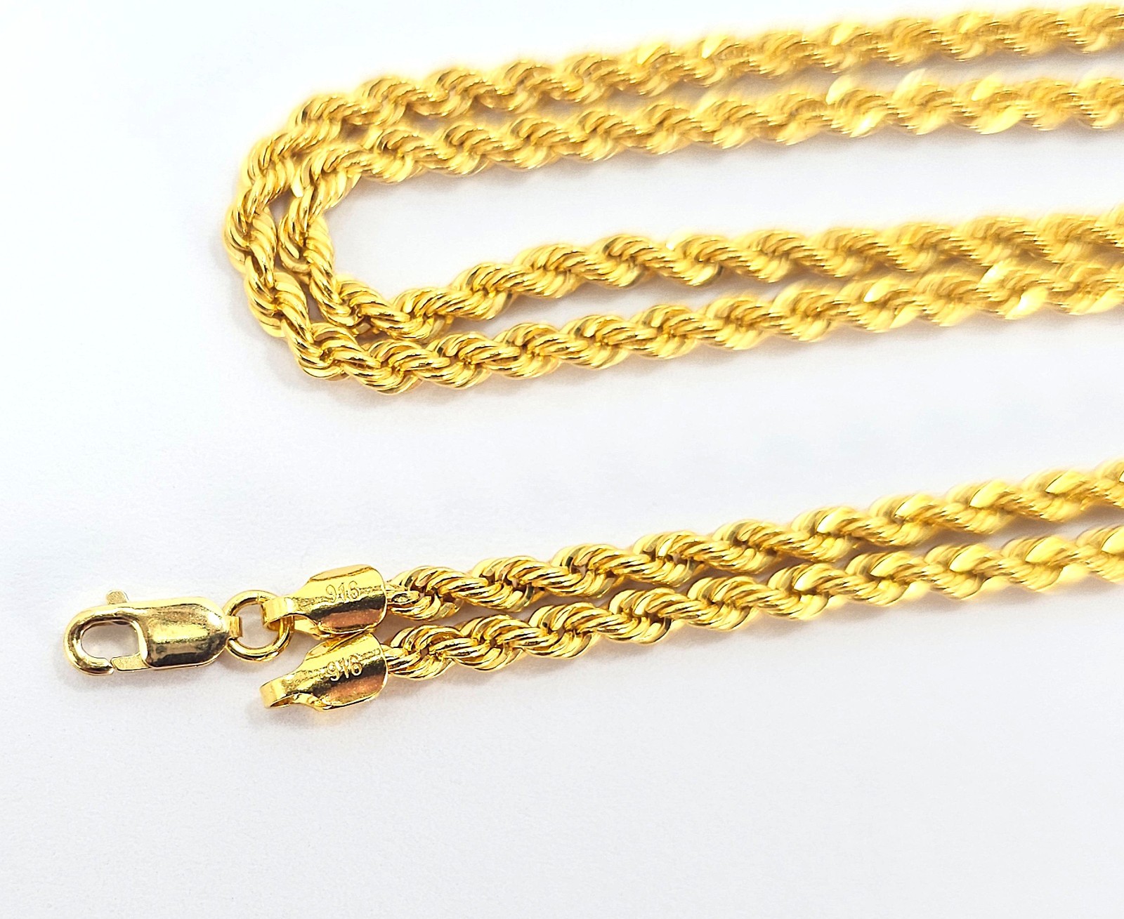 22K Gold Rope Chain Necklace 20 in 2.7 mm Hollow Genuine Hallmarked 916