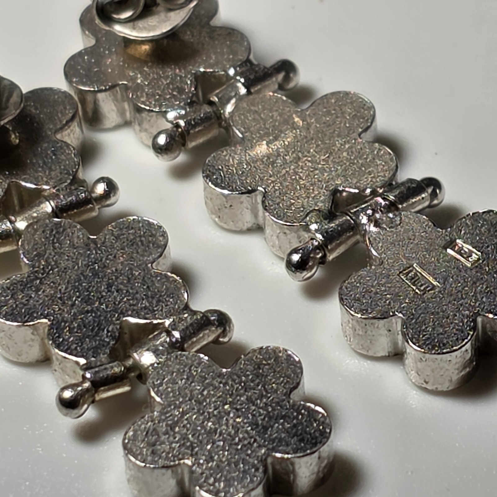 Italian 925 Sterling Silver Floral Necklace & Earrings Set Satin Brushed Modern