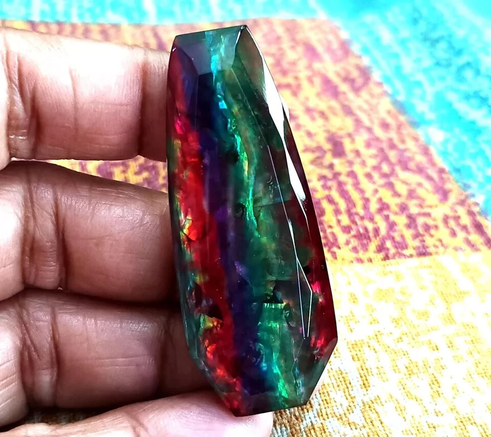 VVS Natural 62.53 Ct Opal-Like Fancy Cut Organic Ammolite Doublet Loose GEMSTONE