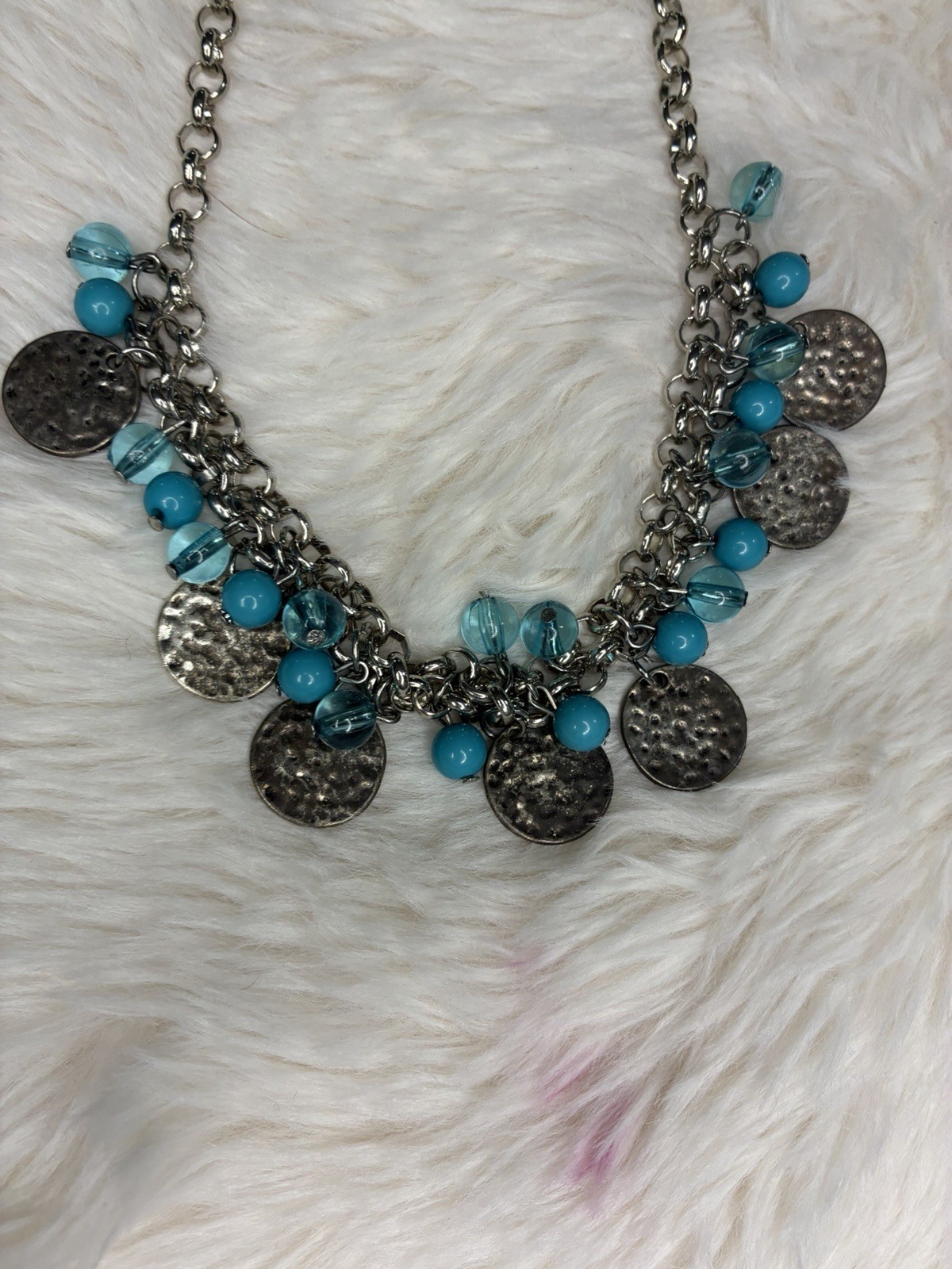 Paparazzi Silver Tone Blue Round Bead Cable Chain Necklace, Lobster, Adjustable