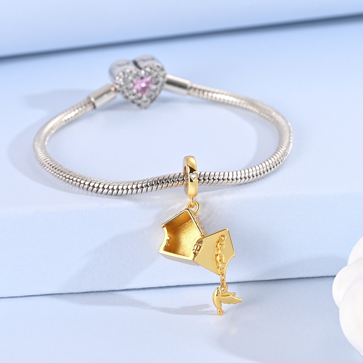 MULA 925 Sterling Silver Charm Clock Pendant for Women Bracelet