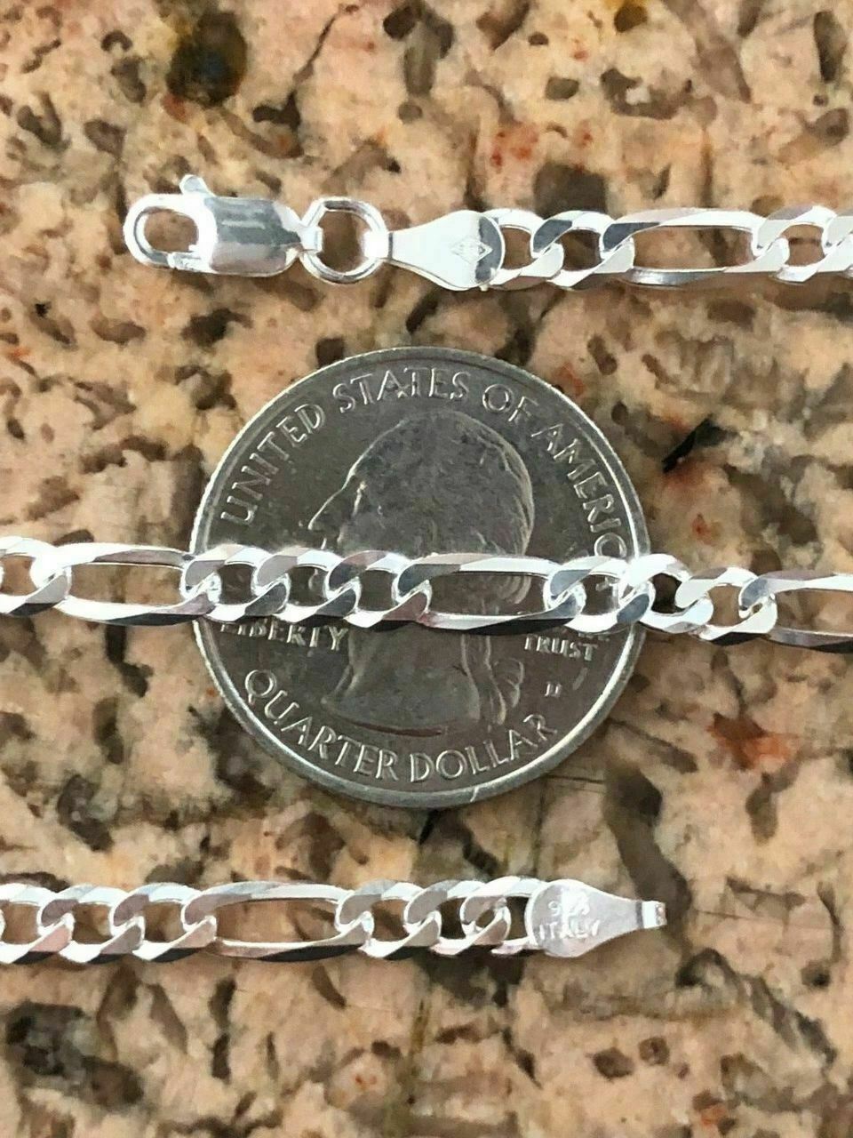 Solid 925 Sterling Silver Figaro Chain Necklace ITALY Men Women 4mm 16-30″