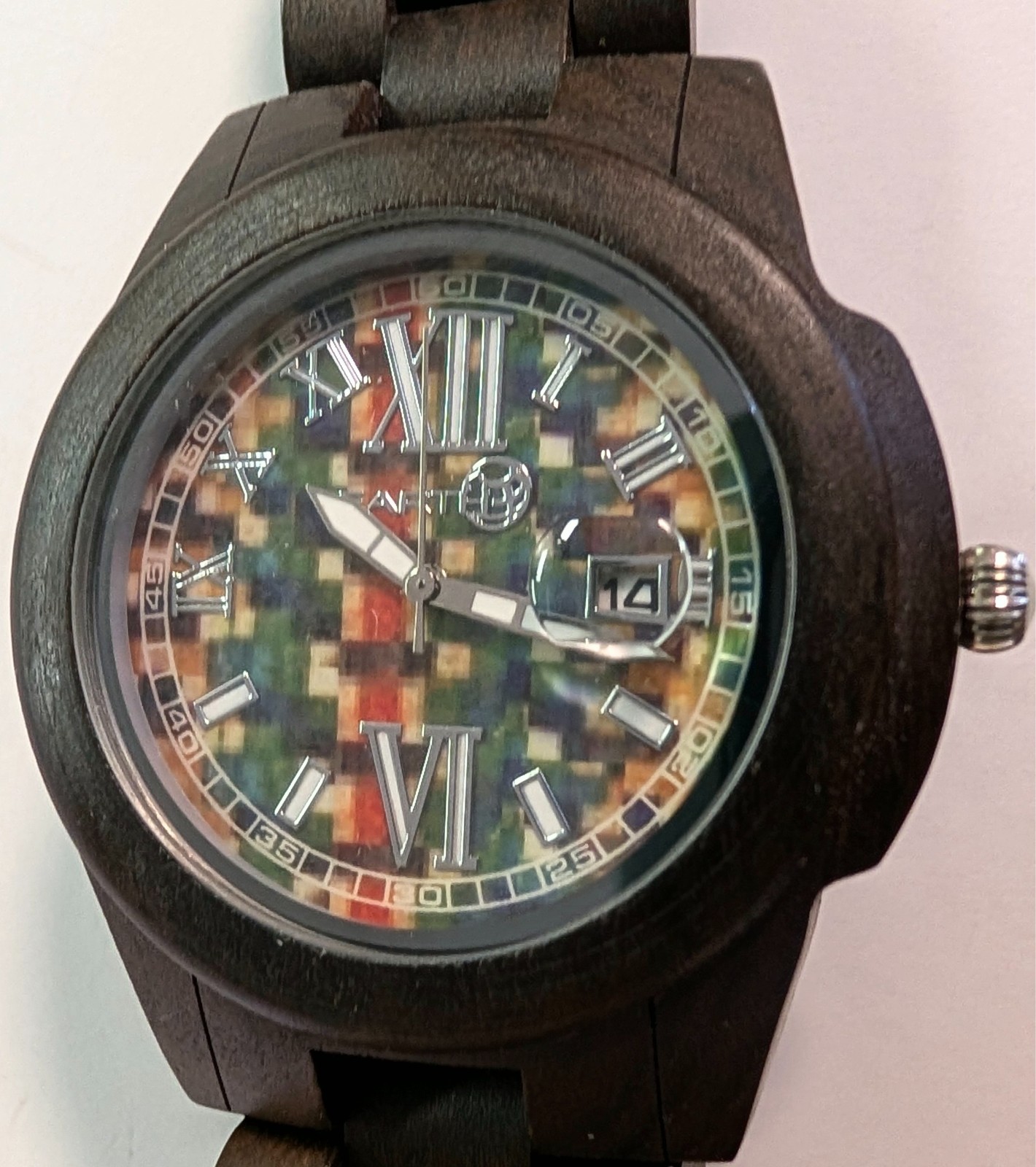 EARTH WOOD Mans Watch COLORED RAINBOW MOSIAC DIAL w.Warranty OFFERS WELCOME