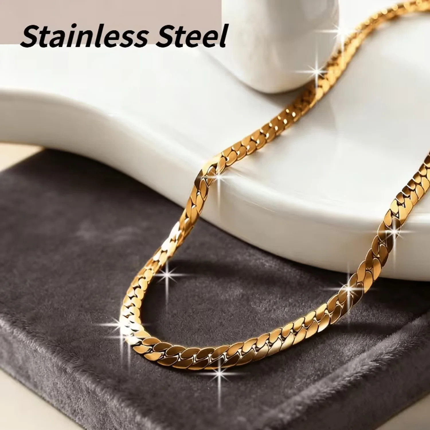 Trendy Hip-Hop Cuban Chain Necklace for Men and Women, Stainless Steel, Fade-Res