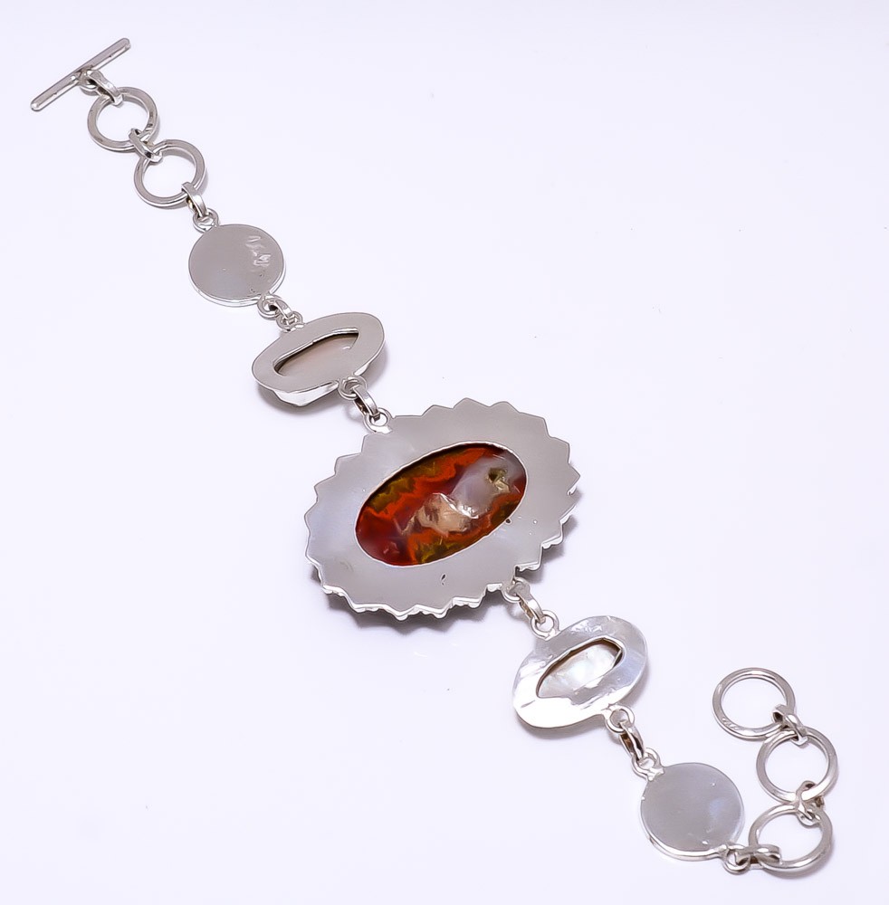 Seam Agate – Morocco & Biwa Pearl 925 Sterling Silver Bracelet 7-8.99″ 8.99″ B50