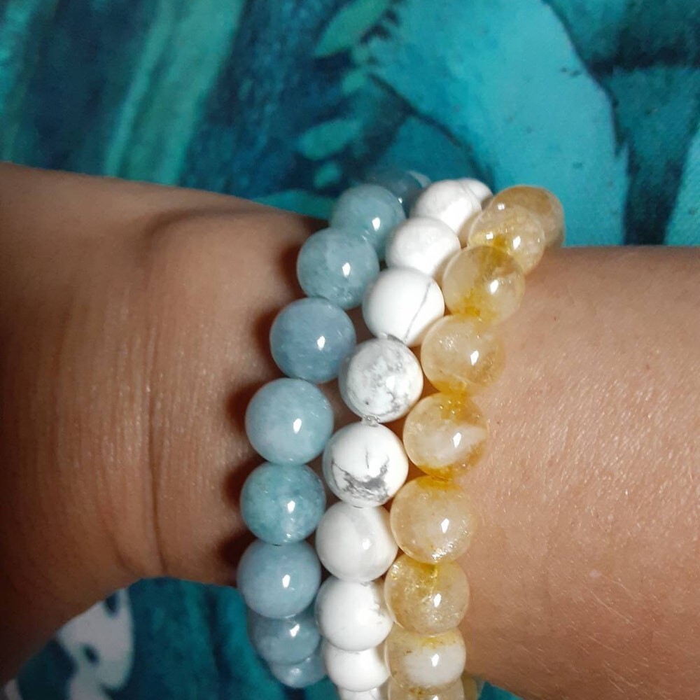 Natural 8mm Aquamarine Stone Bracelet Aqua Crystal Stretch Bracelet Handmade