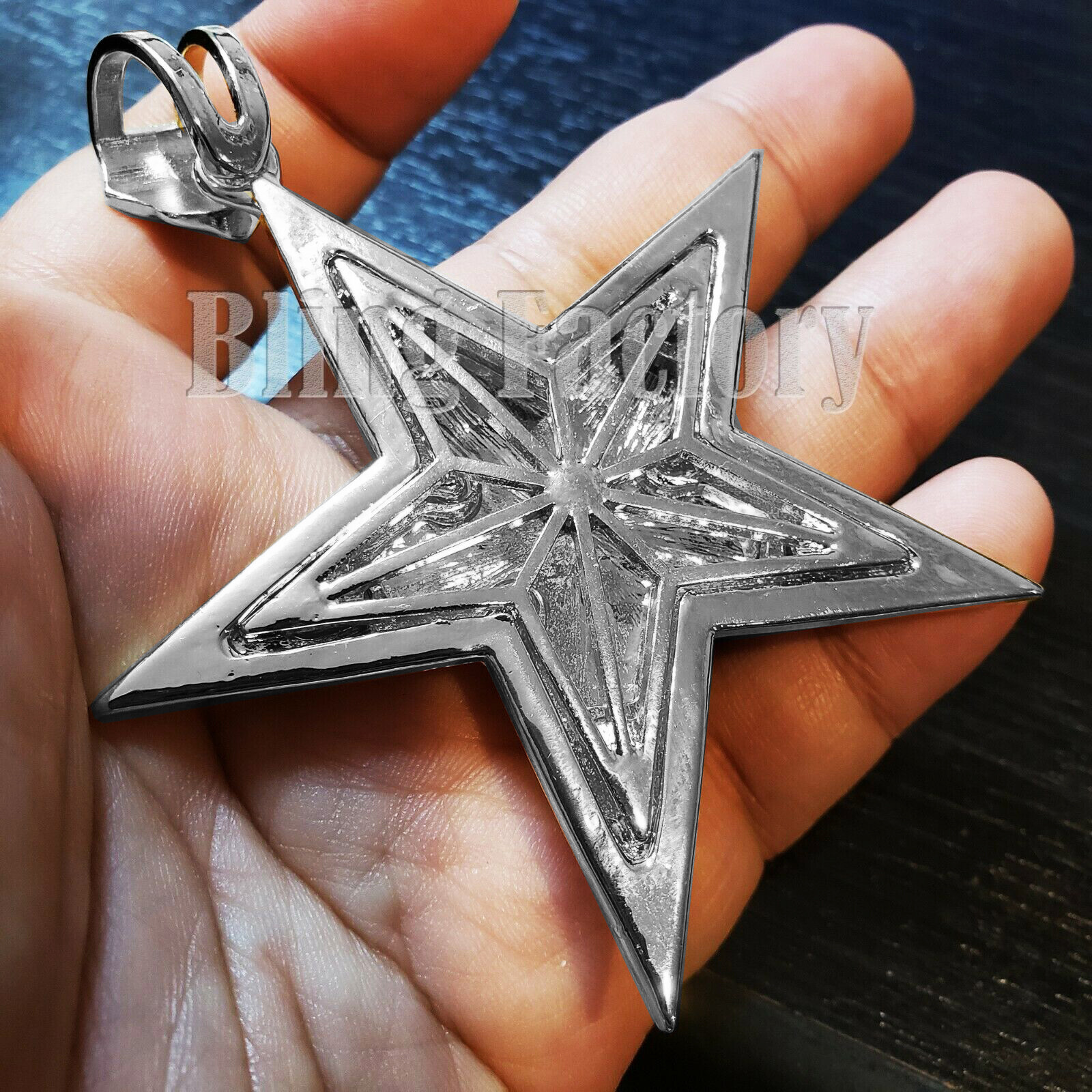 HIP HOP ICED RAPPER CUBIC ZIRCONIA SILVER PLATED ALLOY LARGE STAR CHARM PENDANT